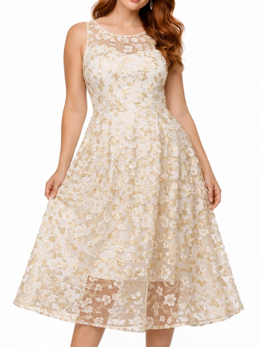 Adrianna Papell - 3D Embroidery Fit‎ and Flare Dress